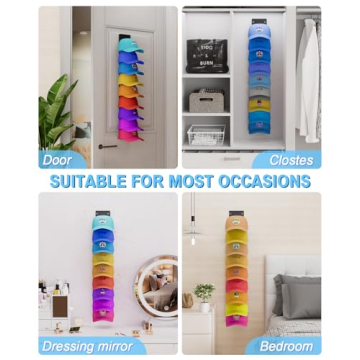 2 Pack Hat Organizer for Baseball Caps, Strong Adhesive Hat Rack for Wall, Multilayer Hat Storage Display Holder, Wall Mounted Hat Hooks Hold up to 18 Hats for Closet Door and Bedroom (Black)