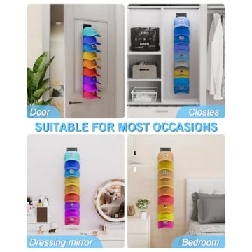 2 Pack Hat Organizer for Baseball Caps, Strong Adhesive Hat Rack for Wall, Multilayer Hat Storage Display Holder, Wall Mounted Hat Hooks Hold up to 18 Hats for Closet Door and Bedroom (Black)