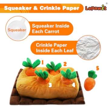 Lepawit Easter Dog Toys, Carrots Hide and Seek Dog Toys, Squeaky Interactive Puzzle Dog Toys for Boredom and Stimulation, Easter Dog Gift for Small and Medium Dogs