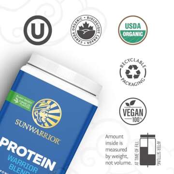 Sunwarrior Vegan Protein Powder Plant-Based Protein Organic | BCAA Amino Acids Hemp Seed Soy & Dairy Free, Gluten & Synthetic Free Non-GMO | Chocolate 30 Servings | WarriorBlend