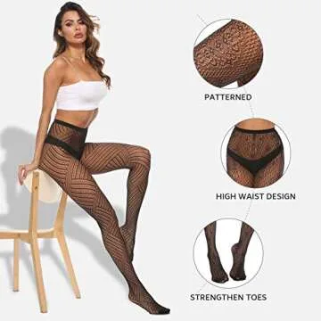 MANZI 4 Pairs Patterned Tights for Women Fishnet Stocking
