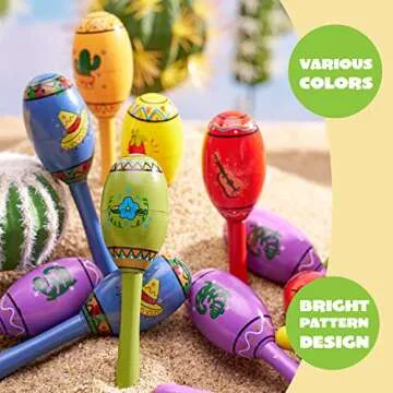 Mini Wooden Fiesta Maracas - 24 Colorful Party Favors