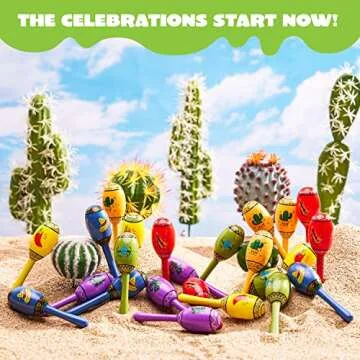 Mini Wooden Fiesta Maracas - 24 Colorful Party Favors