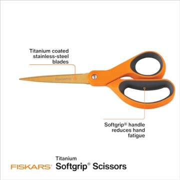 Fiskars SoftGrip Titanium Scissors All Purpose - 8" Straight Handle Scissors for Office, Arts, and Crafts - Orange
