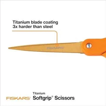 Fiskars SoftGrip Titanium Scissors All Purpose - 8" Straight Handle Scissors for Office, Arts, and Crafts - Orange