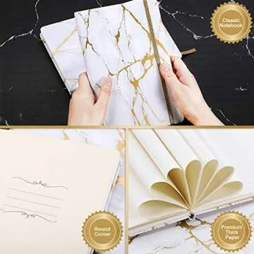Ruled Notebook/Journal - Hardcover Lined Notebook with Premium Thick Paper, College Lined Journal, 5.8"×8.4", Gold & White Marble Pattern, Perfect for Office Home School Business Writing & Note Taking