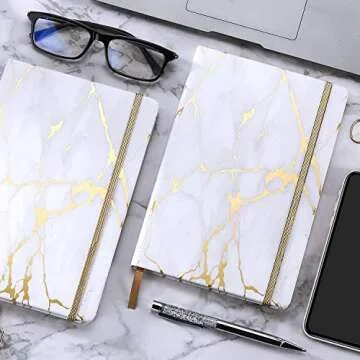 Ruled Notebook/Journal - Hardcover Lined Notebook with Premium Thick Paper, College Lined Journal, 5.8"×8.4", Gold & White Marble Pattern, Perfect for Office Home School Business Writing & Note Taking