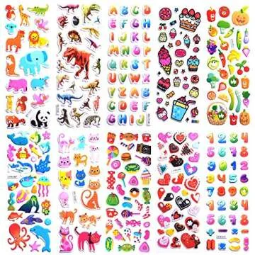 Stickers for Kids 1000+, 3D Puffy Stickers 40 Different Sheets, Cute Stickers Variety Pack for Kids Scrapbooking,Gifts, Rewards Including Animals, Stars, Fishes, Hearts, Dinosaurs, Cars and More