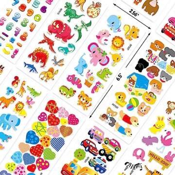 Stickers for Kids 1000+, 3D Puffy Stickers 40 Different Sheets, Cute Stickers Variety Pack for Kids Scrapbooking,Gifts, Rewards Including Animals, Stars, Fishes, Hearts, Dinosaurs, Cars and More