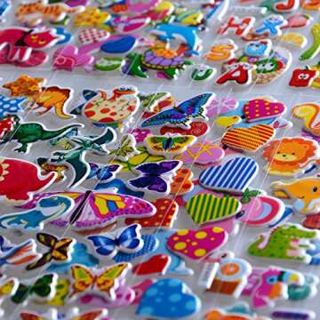 Stickers for Kids 1000+, 3D Puffy Stickers 40 Different Sheets, Cute Stickers Variety Pack for Kids Scrapbooking,Gifts, Rewards Including Animals, Stars, Fishes, Hearts, Dinosaurs, Cars and More