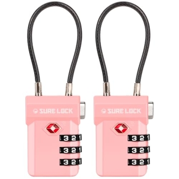 SURE LOCK TSA Approved Luggage Locks - Durable & Stylish, Pink 2 Pack for Secure Travel