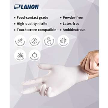 LANON Food Safe White Disposable Nitrile Gloves, Latex-Free, Powder-Free, Textured Fingertips, Cooki...
