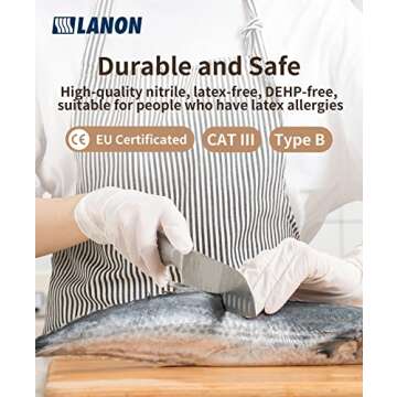 LANON Food Safe White Disposable Nitrile Gloves, Latex-Free, Powder-Free, Textured Fingertips, Cooking, Cleaning, Small
