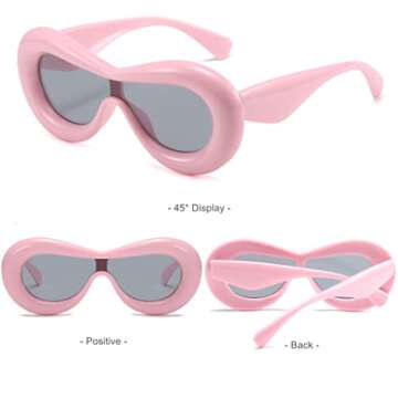 BAWUYI Oversized One Piece Inflated Sunglasses for Women & Men Y2K Shield Glasses Thick Frame Hip Hop Aesthetic Shades (Pink)