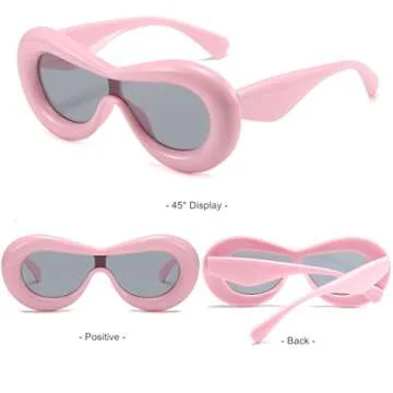 BAWUYI Oversized One Piece Inflated Sunglasses for Women & Men Y2K Shield Glasses Thick Frame Hip Hop Aesthetic Shades (Pink)