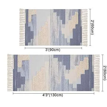 HiiARug Boho Rug Tufted Boho Bathroom Rugs Set of 2, Boho Room Decor Rug with Tassel Washable Rug for Bathroom Kitchen Decor Bedroom Laundry Room Living Room (2'x3'+2'x4'3", Blue)