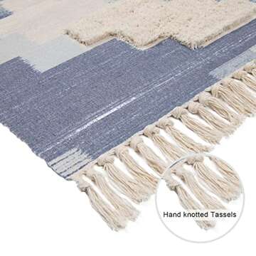 HiiARug Boho Rug Tufted Boho Bathroom Rugs Set of 2, Boho Room Decor Rug with Tassel Washable Rug for Bathroom Kitchen Decor Bedroom Laundry Room Living Room (2'x3'+2'x4'3", Blue)
