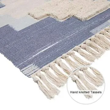 HiiARug Boho Rug Tufted Boho Bathroom Rugs Set of 2, Boho Room Decor Rug with Tassel Washable Rug for Bathroom Kitchen Decor Bedroom Laundry Room Living Room (2'x3'+2'x4'3", Blue)
