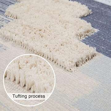 HiiARug Boho Rug Tufted Boho Bathroom Rugs Set of 2, Boho Room Decor Rug with Tassel Washable Rug for Bathroom Kitchen Decor Bedroom Laundry Room Living Room (2'x3'+2'x4'3", Blue)