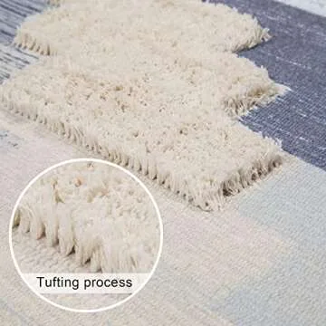 HiiARug Boho Rug Tufted Boho Bathroom Rugs Set of 2, Boho Room Decor Rug with Tassel Washable Rug for Bathroom Kitchen Decor Bedroom Laundry Room Living Room (2'x3'+2'x4'3", Blue)