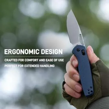 CJRB Acacia Folding Knife, 3.21'' AR-RPM9 Steel Blade Pocket Knife with Clip for Men Women, Sharp Crossbar Lock EDC Knife for Camping Survival Hiking J1952 Blue Stonewash