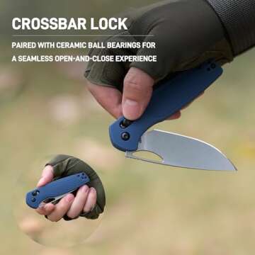 CJRB Acacia Folding Knife, 3.21'' AR-RPM9 Steel Blade Pocket Knife with Clip for Men Women, Sharp Crossbar Lock EDC Knife for Camping Survival Hiking J1952 Blue Stonewash