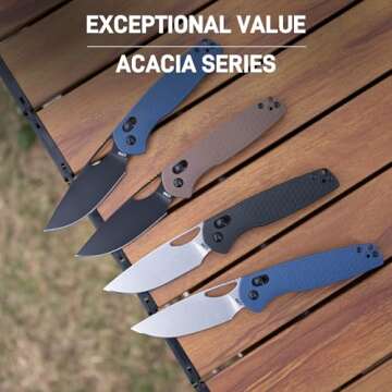 CJRB Acacia Folding Knife, 3.21'' AR-RPM9 Steel Blade Pocket Knife with Clip for Men Women, Sharp Crossbar Lock EDC Knife for Camping Survival Hiking J1952 Blue Stonewash