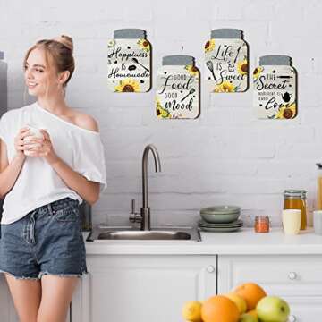 Qunclay 4 Pcs Kitchen Wall Decor - Rustic Farmhouse Sunflower Signs