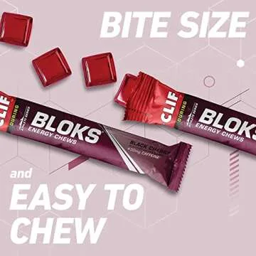 CLIF BLOKS Energy Chews - Black Cherry with 50mg Caffeine - Non-GMO - Plant Based Food - Fast Fuel for Cycling and Running-Workout Snack (2.1 Ounce Packet, 3 Count)