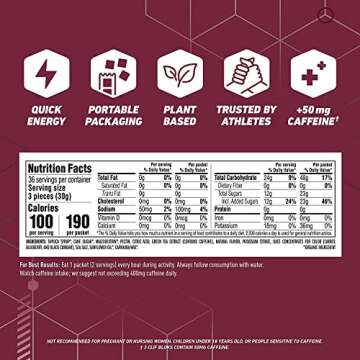 CLIF BLOKS Energy Chews - Black Cherry with 50mg Caffeine - Non-GMO - Plant Based Food - Fast Fuel for Cycling and Running-Workout Snack (2.1 Ounce Packet, 3 Count)