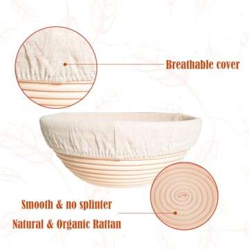 Unihopper Bread Proofing Basket Set of 2，8 Inch & 9 Inch Round, Ratten Basket Bowls with Bread Mak...