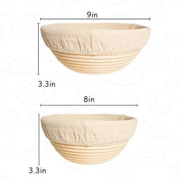 Unihopper Bread Proofing Basket Set of 2，8 Inch & 9 Inch Round, Ratten Basket Bowls with Bread Making Tools Supplies for Sourdough Baking Fermentation Basket Gift Kits.