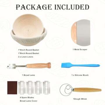 Unihopper Bread Proofing Basket Set of 2，8 Inch & 9 Inch Round, Ratten Basket Bowls with Bread Making Tools Supplies for Sourdough Baking Fermentation Basket Gift Kits.