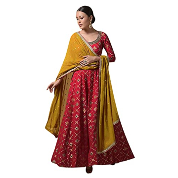 Elegant Red Kurta with Mustard Dupatta for Women