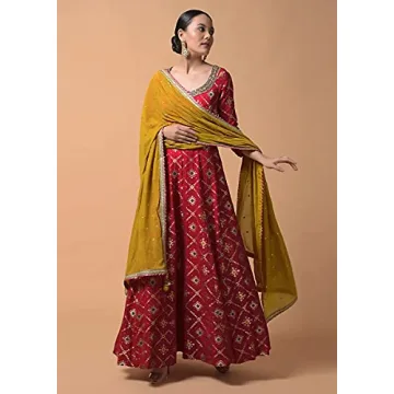 Elegant Red Kurta with Mustard Dupatta for Women