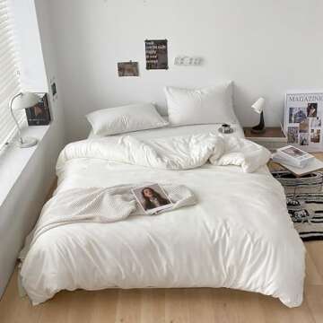 Cottonight White Comforter Sets Queen Pure White Bedding Comforter Queen Size Cotton Plain White Qui...
