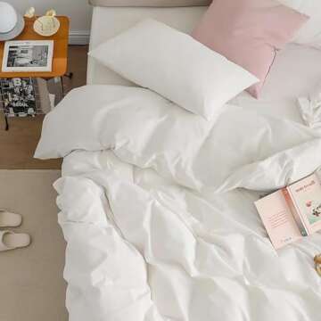 Cottonight White Comforter Sets Queen Pure White Bedding Comforter Queen Size Cotton Plain White Quilts Blanket Ultra Soft Breathabe White Solid Bedding Comforter Set for Women Men Adults Teens