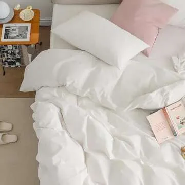 Cottonight White Comforter Sets Queen Pure White Bedding Comforter Queen Size Cotton Plain White Quilts Blanket Ultra Soft Breathabe White Solid Bedding Comforter Set for Women Men Adults Teens