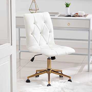 DUHOME Modern Home Office Chair，Cute White Desk Chair with Gold Base, PU Leather Task Chair Comput...