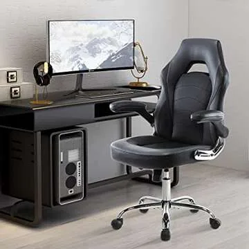 Ergonomic Desk Chair with Stylish PU Leather and Flip-up Armrests for Comfort