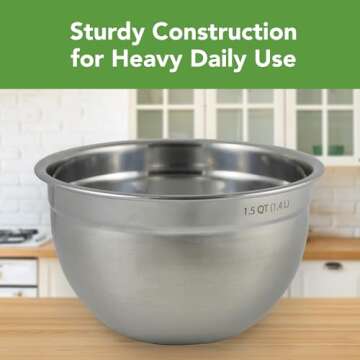 Tovolo Stainless Steel Mixing Bowls, 1.5 Qt - Metal Nesting Mixing Bowl with Rounded Lip for Easy Po...
