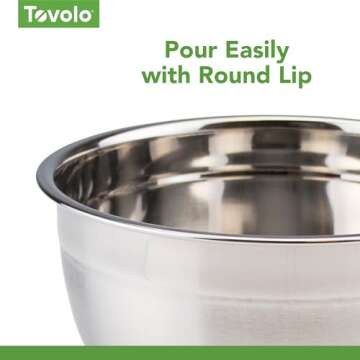 Tovolo Stainless Steel Mixing Bowls, 1.5 Qt - Metal Nesting Mixing Bowl with Rounded Lip for Easy Pour & Minimal Mess - Large & Small Dishwasher Safe Kitchen Supplies for Prep & Cooking