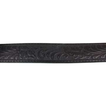 BC Belts Leather Belt Strap with Embossed Western Scrollwork 1.5" Wide with Snaps (Black-XS)