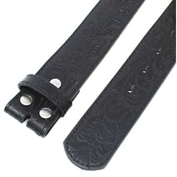 BC Belts Leather Belt Strap with Embossed Western Scrollwork 1.5" Wide with Snaps (Black-XS)