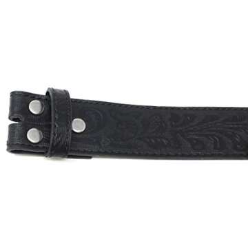 BC Belts Leather Belt Strap with Embossed Western Scrollwork 1.5" Wide with Snaps (Black-XS)
