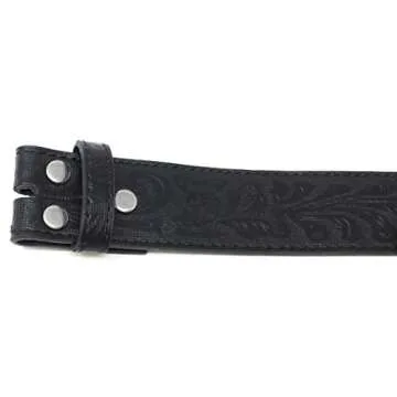BC Belts Leather Belt Strap with Embossed Western Scrollwork 1.5" Wide with Snaps (Black-XS)