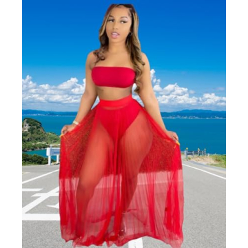 Women's Sexy See Through Mesh Skirt 2 Piece Swimsuit Set