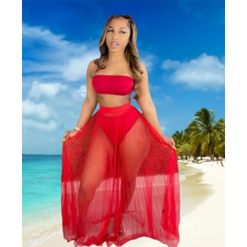 Women's Sexy See Through Mesh Skirt 2 Piece Swimsuit Set