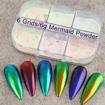 Chrome Nail Powder 6 Colors Mirror Laser Aurora for Resin Set, Metallic Iridescent Mica Nail Mirror ...