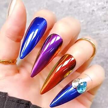 Chrome Nail Powder 6 Colors Mirror Laser Aurora for Resin Set, Metallic Iridescent Mica Nail Mirror Multi-Chrome Iridescent Nails Powder Manicure Pigment